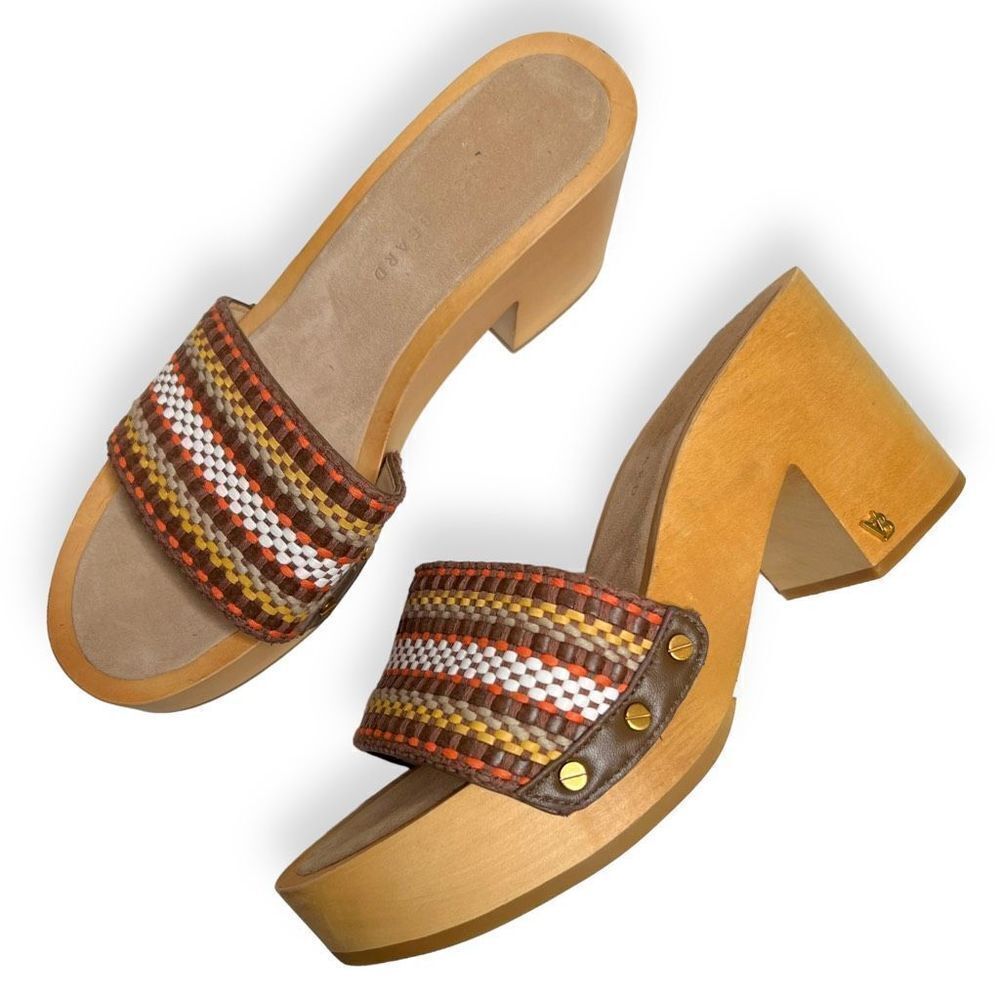 VERONICA BEARD Hannalee Platform Woven Clog Sandal Brown Heel Shoes Size 9
